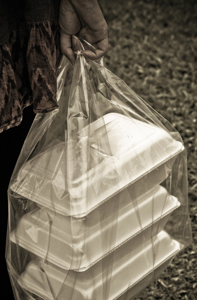 Envases de espuma en bolsas de plástico transparente
 - Foto, Imagen