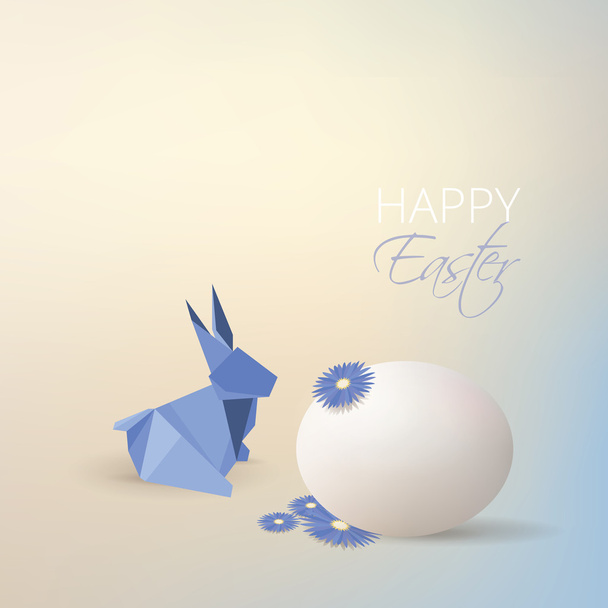 Πασχαλινό αυγό, λουλούδια και origami κουνέλι - Διάνυσμα, εικόνα