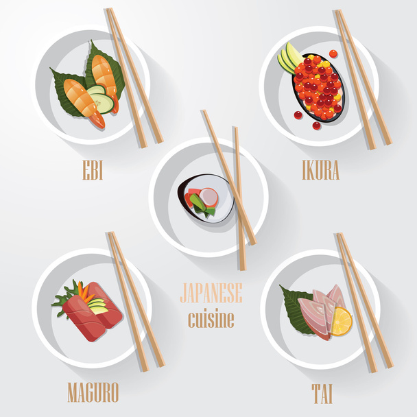 Japanse sushi delicatesse eten pictogrammen - Vector, afbeelding