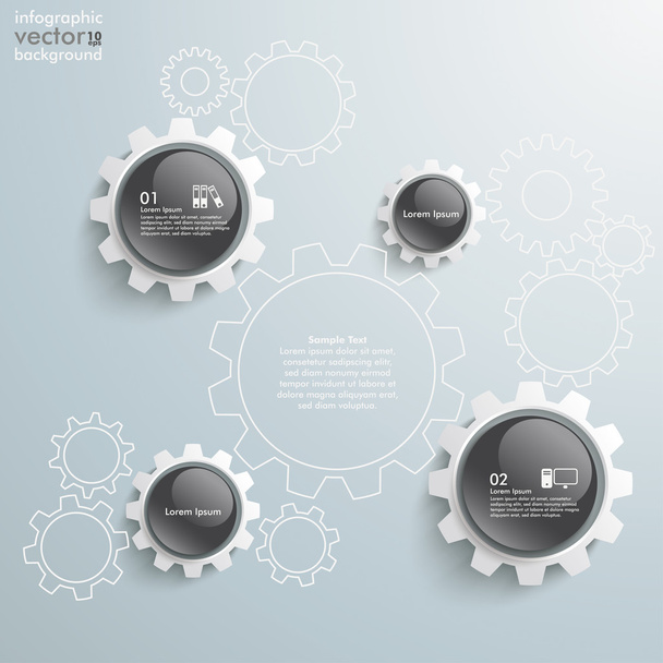 White Gears Black Buttons Infographic - Vetor, Imagem