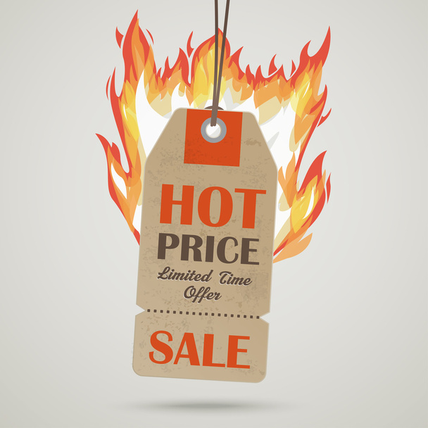 Vintage Hot Price Sticker with Fire - Vector, Image
