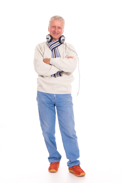 Old man with headphones - Φωτογραφία, εικόνα