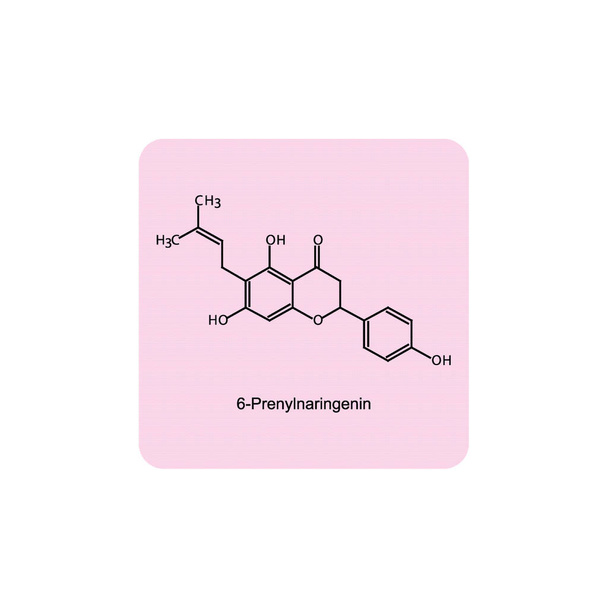 6-Prenyylinaringeenin luuston rakenne kaavio.prenyloitu flavonoidi yhdiste molekyyli tieteellinen kuva vaaleanpunainen tausta. - Vektori, kuva