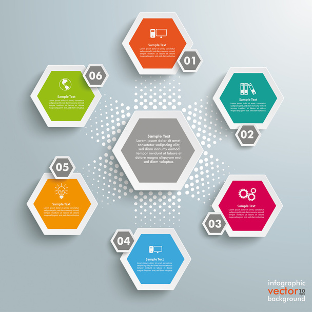 6 Colored Hexagons Background - Vector, Image
