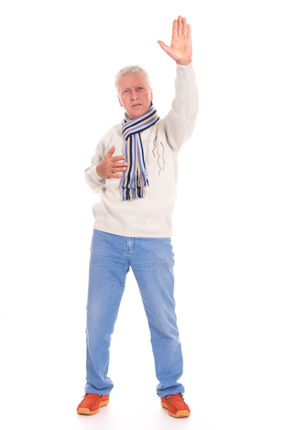 Aged man on white - Фото, изображение