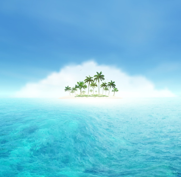 Ocean ja trooppinen saari palmuja - Vektori, kuva