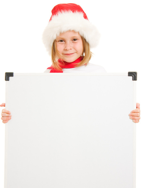 Happy Christmas child with the board on a white background. - Foto, Bild