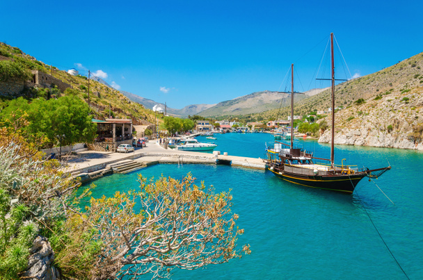 Wooden yacht standing in Greek port, Greece - Photo, Image