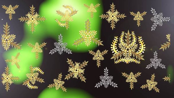 Контурні сніжинки у формі золотої мандали для малювання в стилі арт-терапії дзен. Мальований вручну, стильний каракулі в стилі татуювання, дизайн тканини та картки в ілюстрації растрових. - Фото, зображення