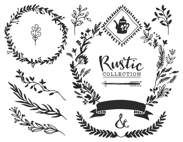 Rustic decorative elements with lettering. - Vector, Image