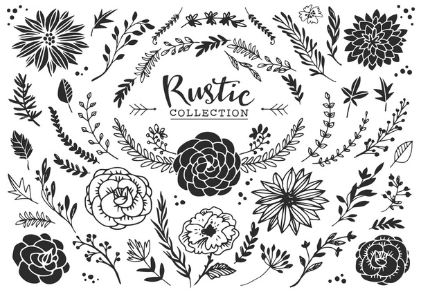 Rustic decorative plants and flowers - Vector, Image