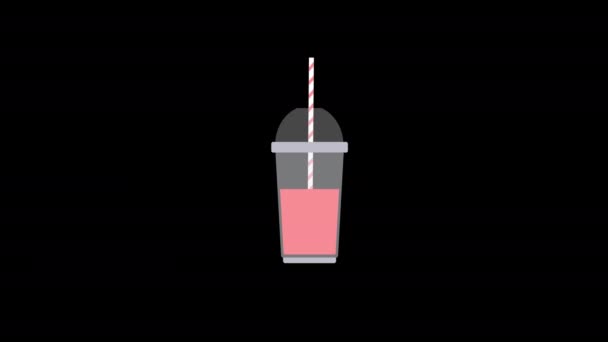 Пластикова чашка з кришкою та соломою, повна молочного коктейлю. ілюстрація мультяшна плоска ікона ізольована на білій анімації з альфа-каналом - Кадри, відео