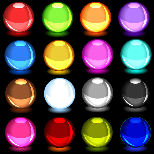Колекція барвистих глянцевих сфер над чорним
 - Вектор, зображення