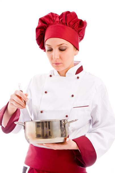 Chef tasting her food - Zdjęcie, obraz