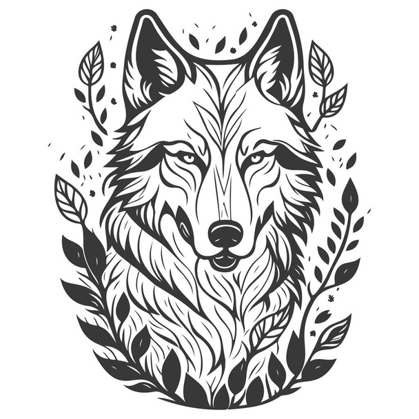 wolf dapper met bloemen voorjaar illustratie schets grijs - Vector, afbeelding