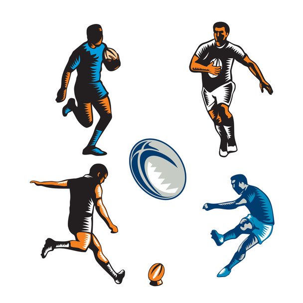 Rugby Player Woodcut Collection - Vector, Image