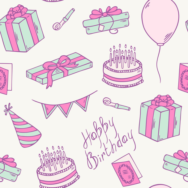 Doodle birthday party seamless pattern - Vektor, Bild