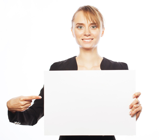 young business woman showing blank signboard - Photo, Image