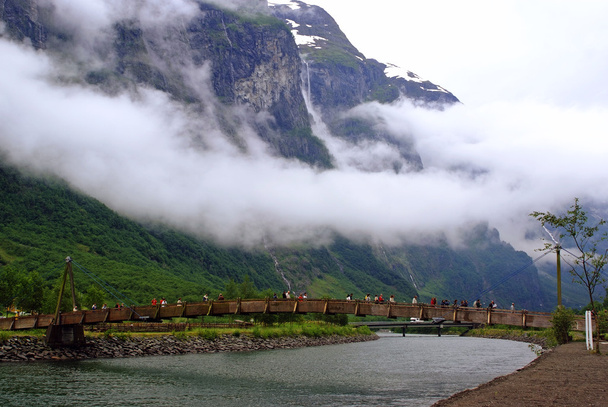 Tourism vacation and travel. Mountains and fjord  Nærøyfjord in Gudvangen, Norway, Scandinavia. - Fotoğraf, Görsel