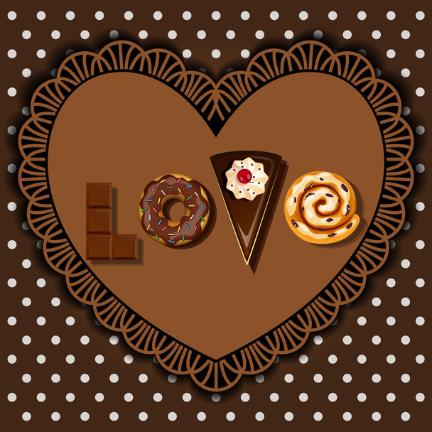bake goods and dessert in word of love shape - Vector, Image