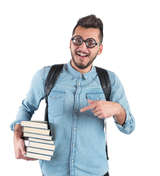 Menino nerd estudando livros
 - Foto, Imagem