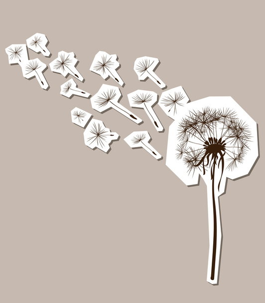 Silhuetas de dente-de-leão no vento
 - Vetor, Imagem