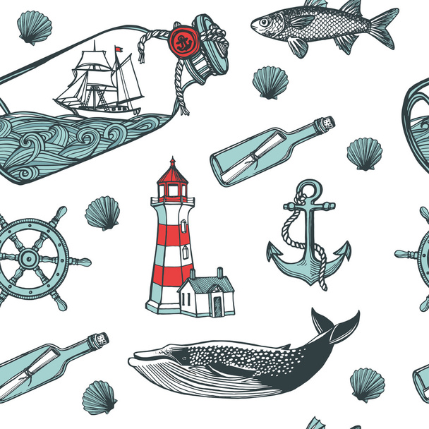 Vintage nautical seamless pattern - ベクター画像