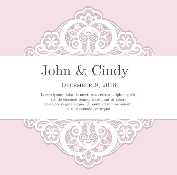 Vintage ροζ γάμος πρόσκληση με διακόσμηση με δαντέλα - Διάνυσμα, εικόνα