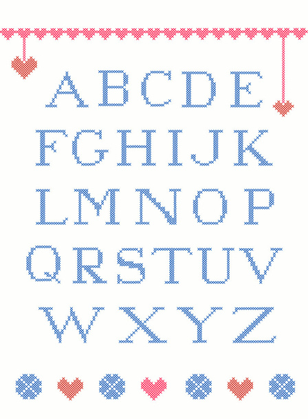 Cross stitch alphabet - Vector, Image