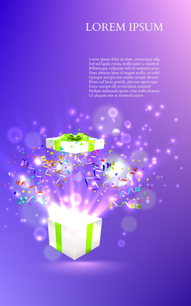 Caja de regalo abierta con fuegos artificiales
 - Vector, Imagen