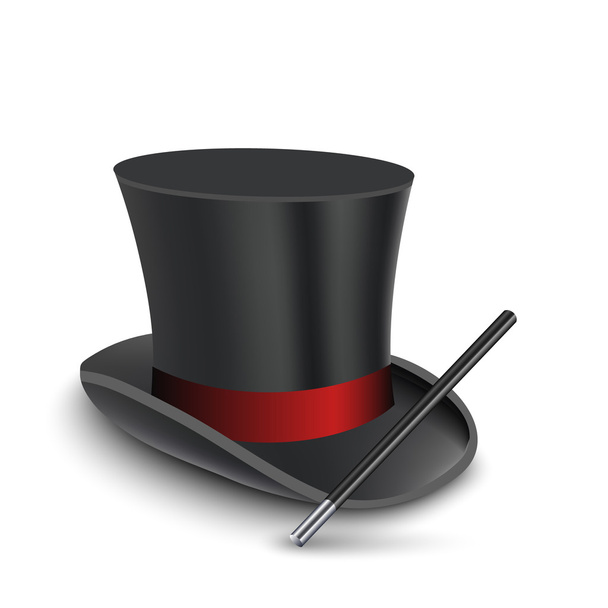 Magician Top Hat with stick - Vector, Imagen