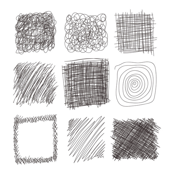 vector set of hand drawn lines textures, scribbles of pen, hatch - Vector, Image