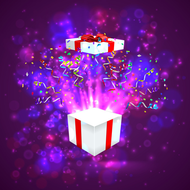 Open gift with fireworks - Vector, Image
