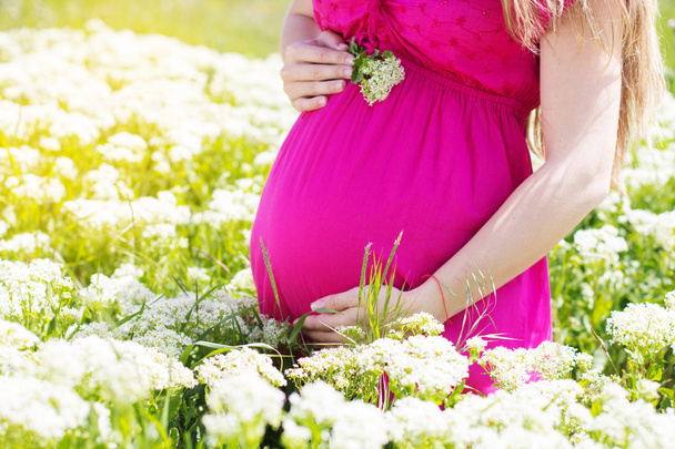 zwanger vrouw houden haar buik - Foto, afbeelding