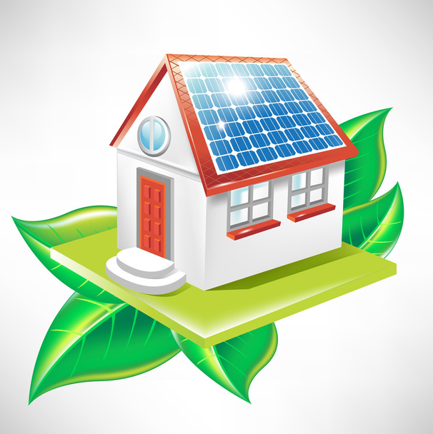 Dům se solárním panelem; alternativní energie ikona - Vektor, obrázek
