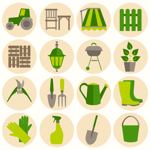 Conjunto de design plano de ícones de ferramentas de jardinagem
 - Vetor, Imagem