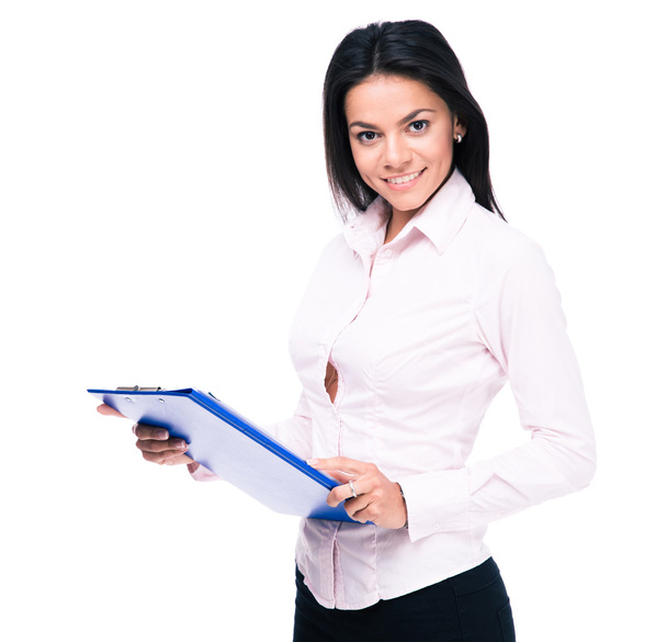 Smiling businesswoman standing with folder - Foto, immagini