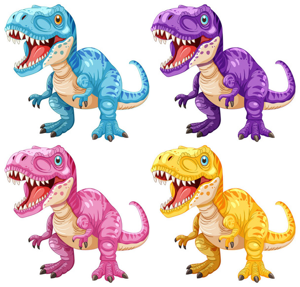 Cztery żywe dinozaury w różnych kolorach - Wektor, obraz