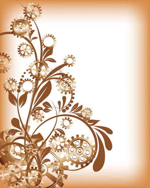 Mechanische achtergrond met bloemen elementen - Vector, afbeelding