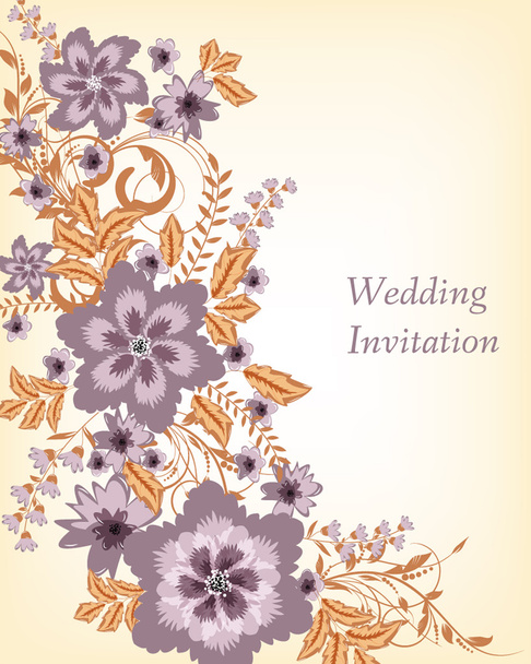 Wedding invitation card with flowers - Vecteur, image
