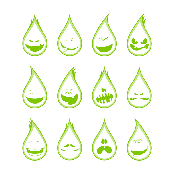Collection of a funny drops symbols, different emotions. - Vetor, Imagem
