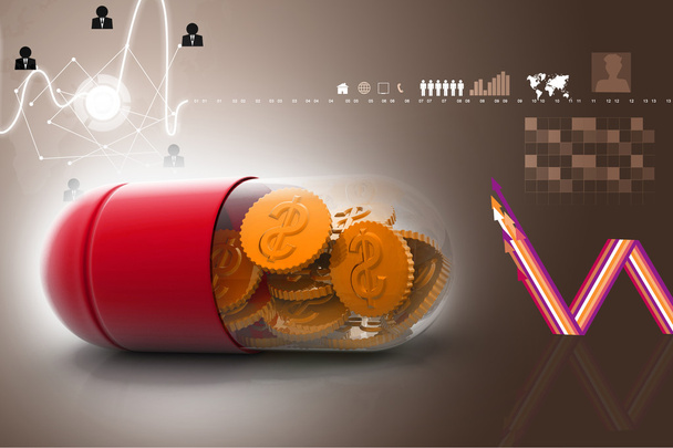 3d ілюстрація таблетки, наповненої доларовою монетою
 - Фото, зображення
