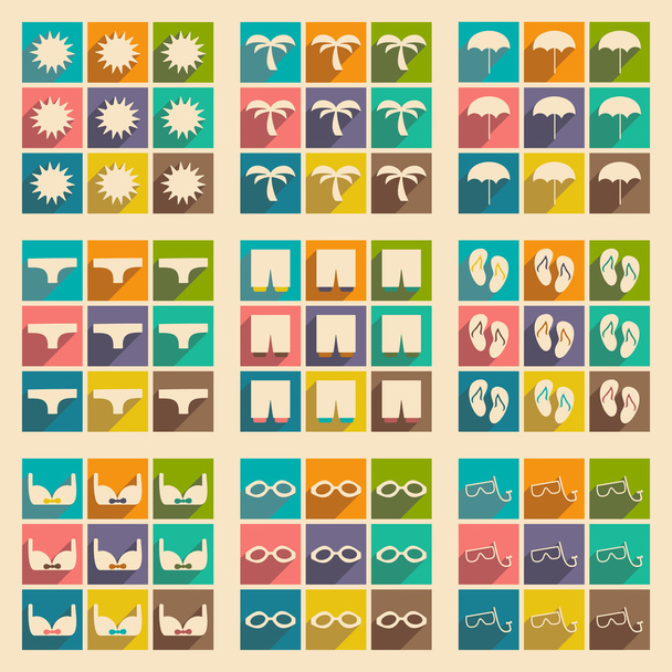Flat with shadow concept and mobile application summer icons - Vector, Image