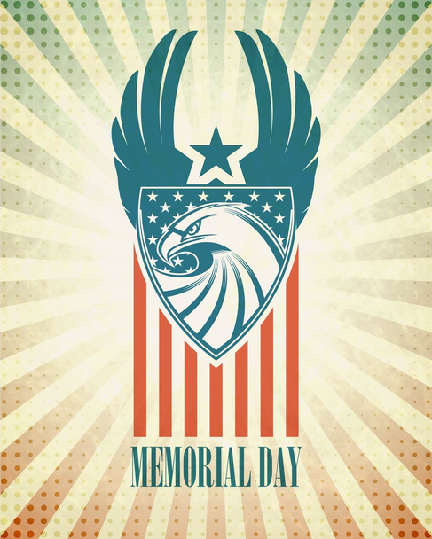 Memorial Day. Typograficzne karty z amerykańską flagę i orzeł. Ilustracja wektorowa - Wektor, obraz