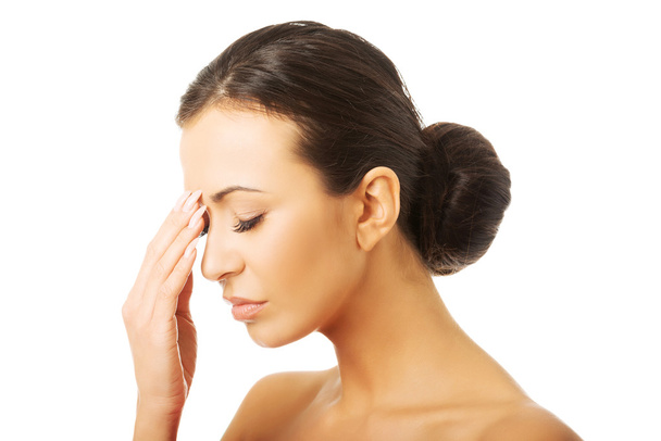 Stressed woman with eyes closed - Foto, imagen