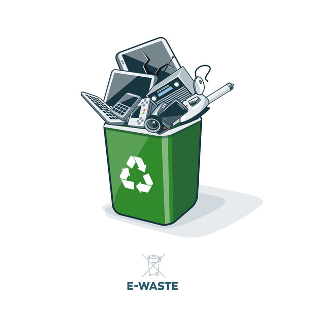 E-Waste in Recycling Bin - Vector, Image