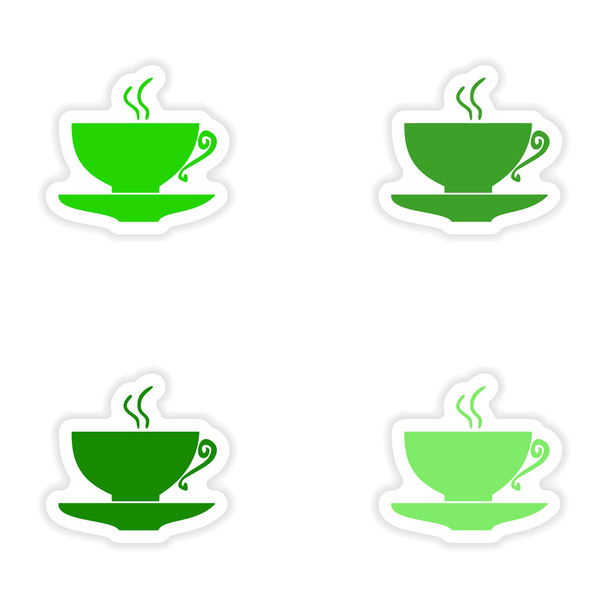 assembly realistic sticker design on paper cofee cups - Vector, Image
