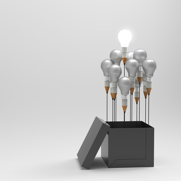 desenho ideia lápis e lâmpada conceito fora da caixa como cr
 - Foto, Imagem