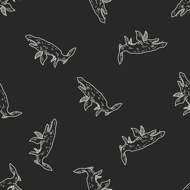 vis dinosaurus doodle naadloze patroon achtergrond - Vector, afbeelding