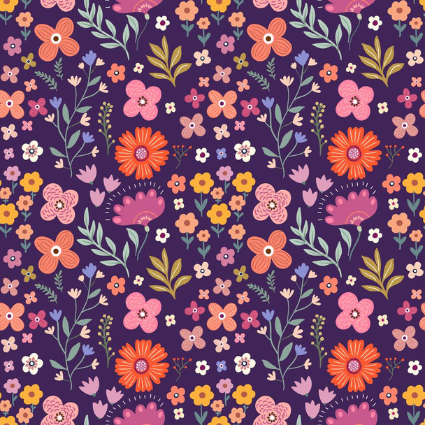 Květinové bezešvé vzory, různé květiny a rostliny tapety, dekorativní letní pozadí - Vektor, obrázek